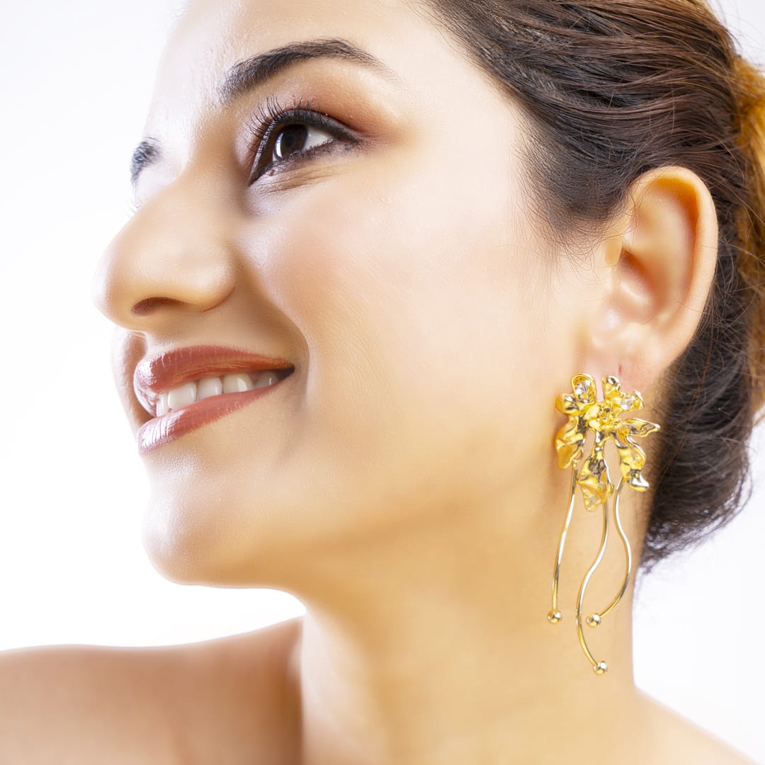 Gold Abstract Floral Earrings