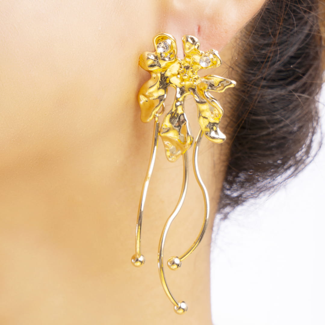 Gold Abstract Floral Earrings