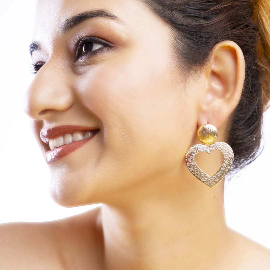 Gold Heart-Shaped Textured Earrings