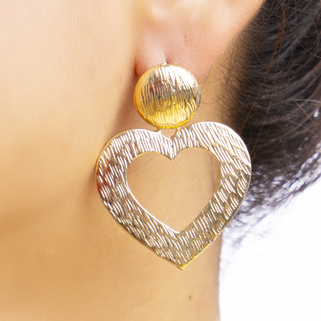 Gold Heart-Shaped Textured Earrings