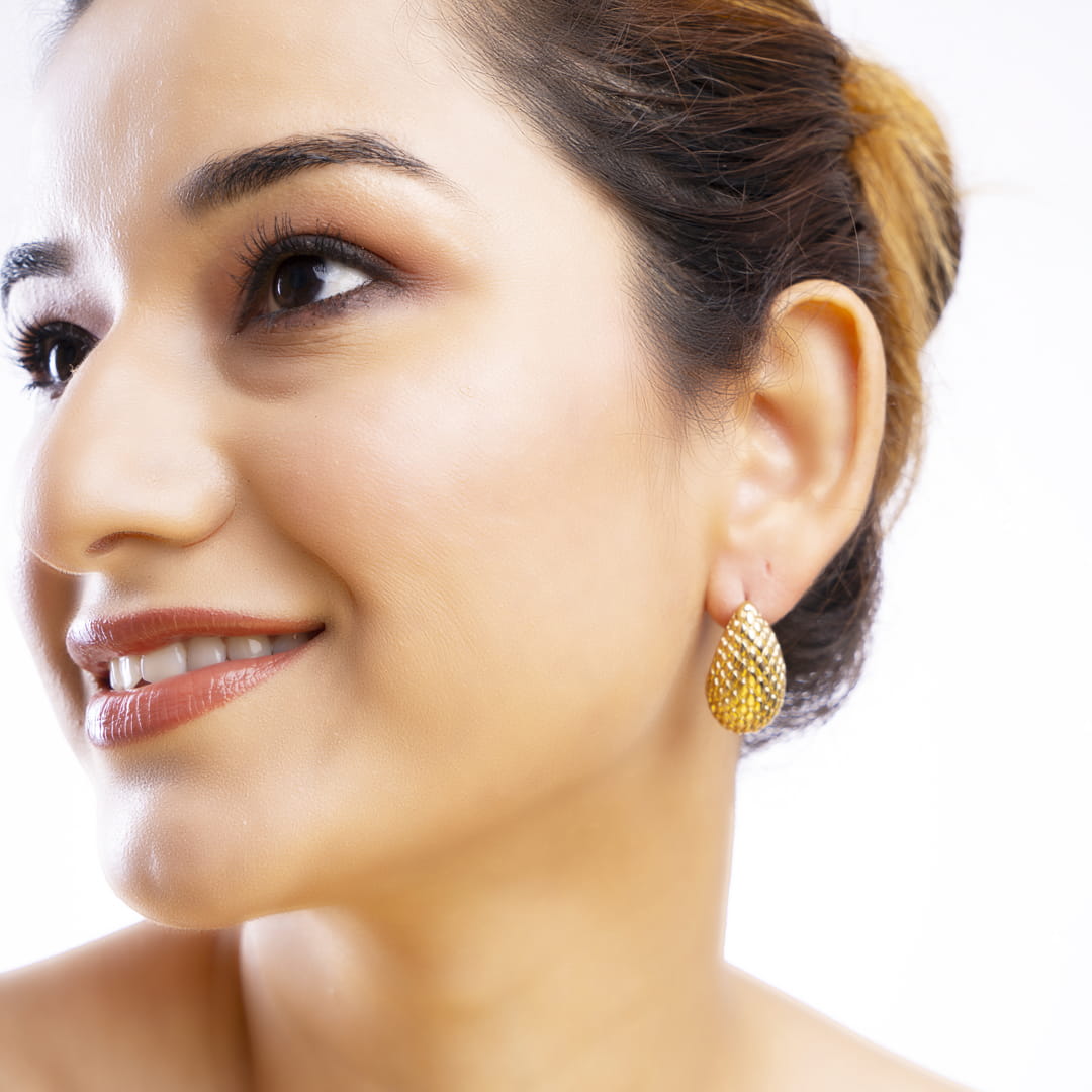 Gold Textured Teardrop Earrings