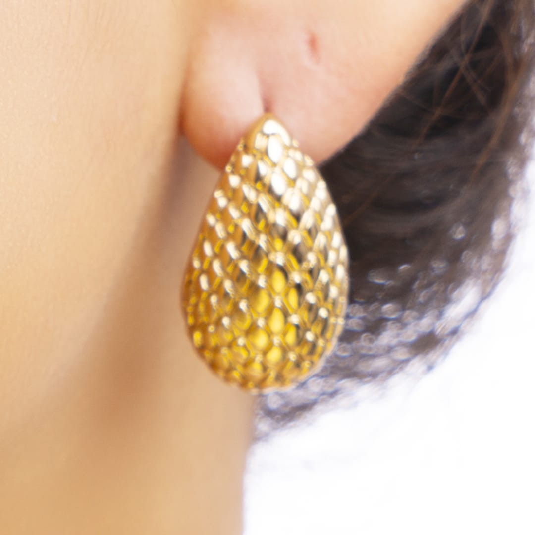 Gold Textured Teardrop Earrings