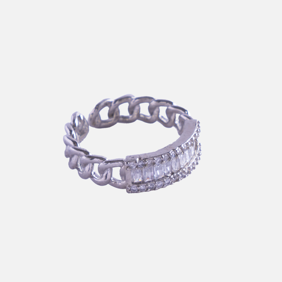 Silver Chain Crystal Ring