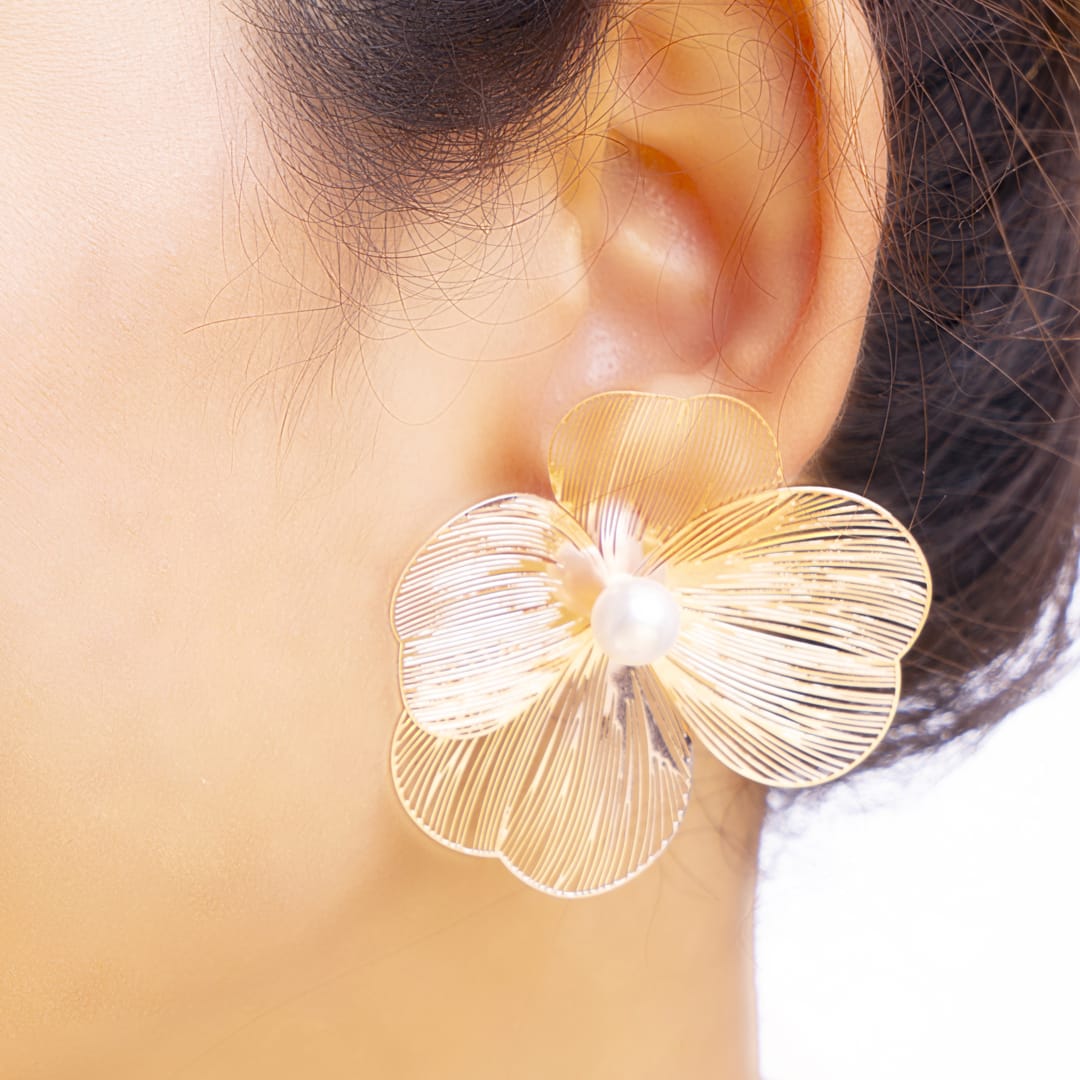 Gold Floral Statement Earrings