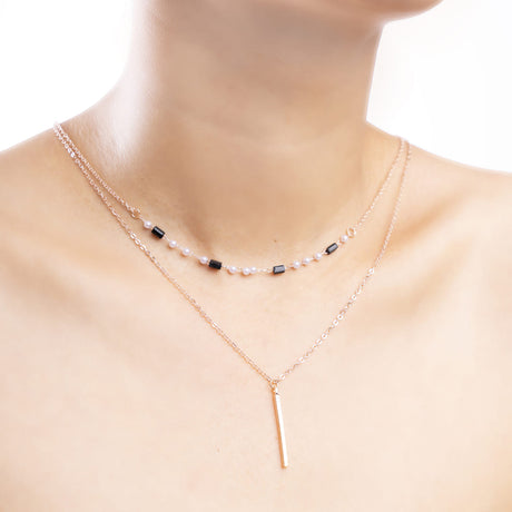 Dual-Layered Bar and Beaded Necklace