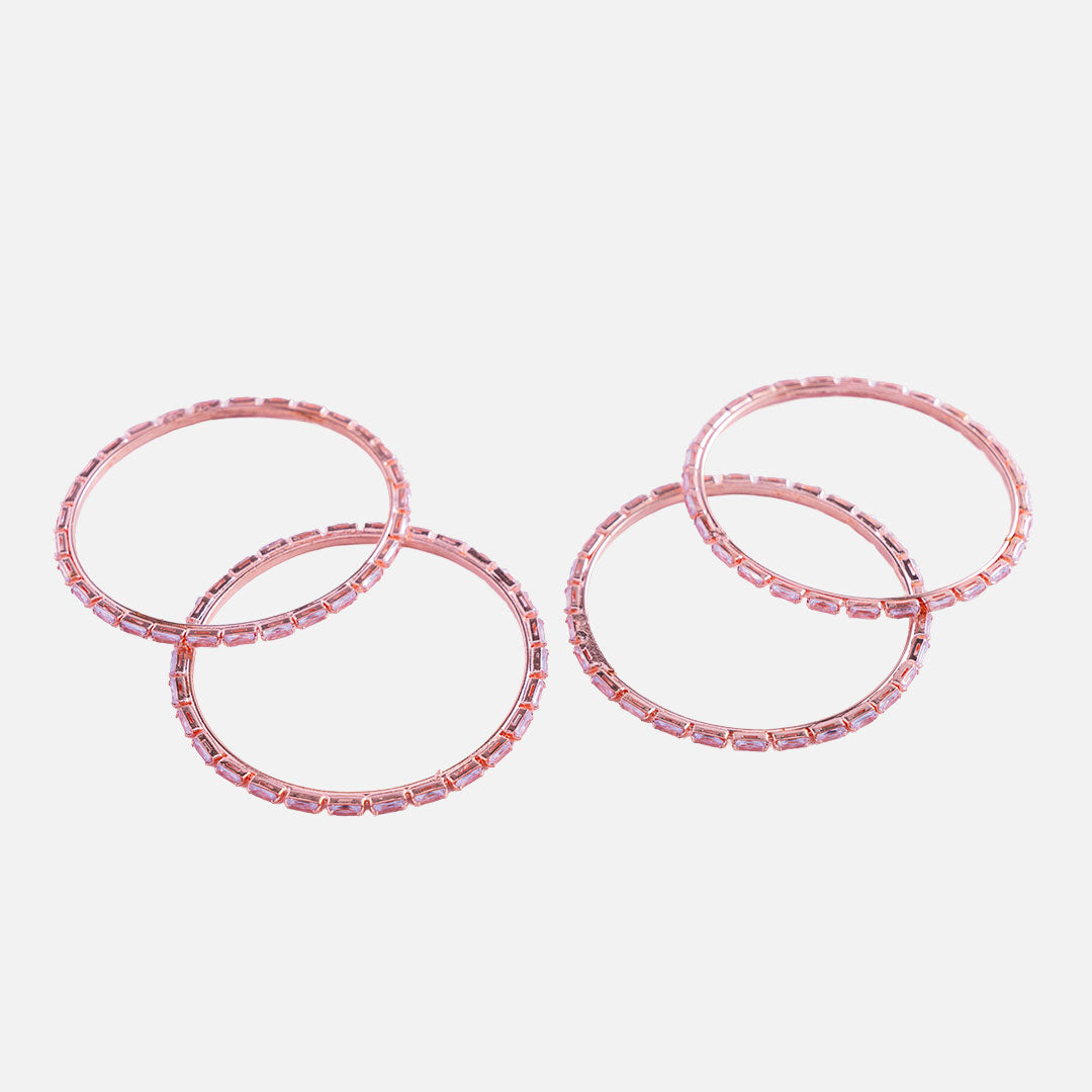 Rose Gold Crystal Bangle Set (Set of 4)