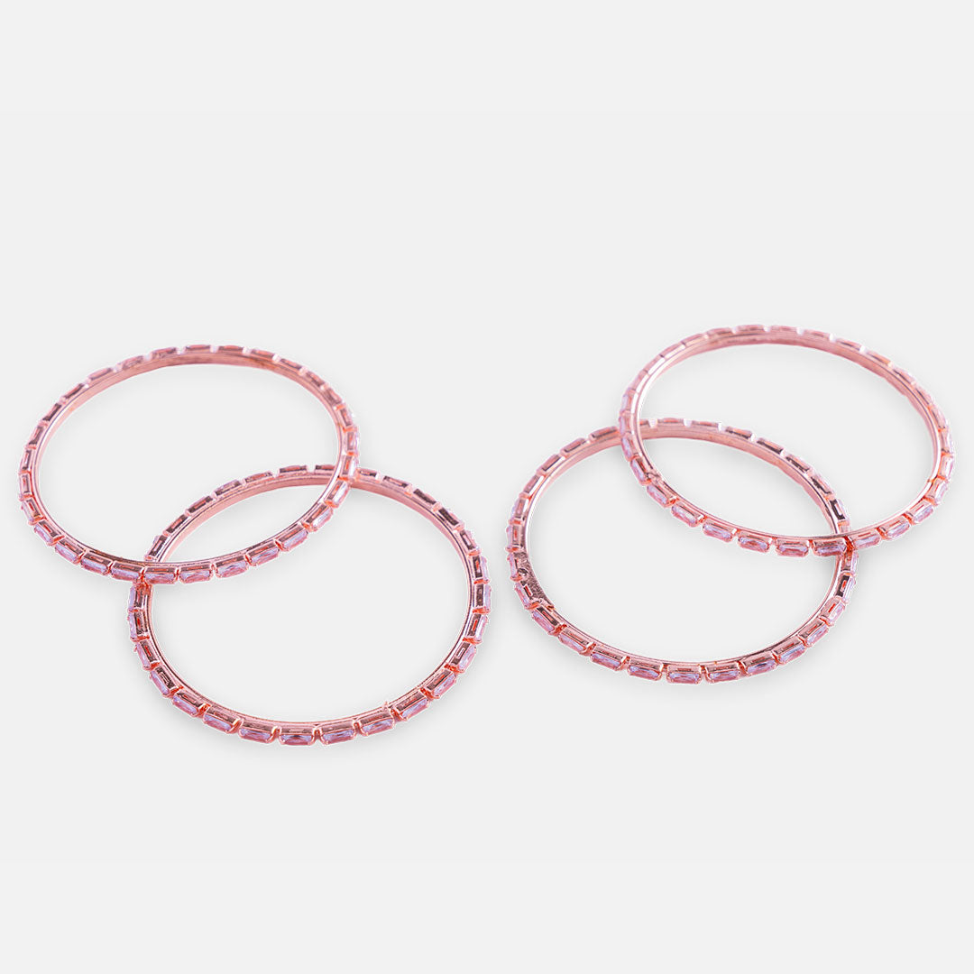 Rose Gold Crystal Bangle Set (Set of 4)