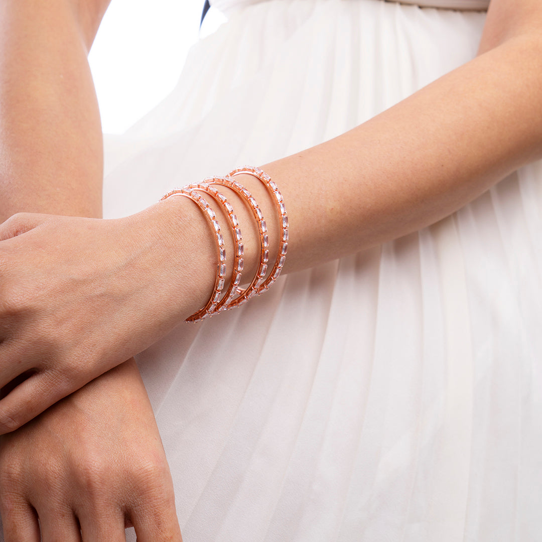 Rose Gold Crystal Bangle Set (Set of 4)