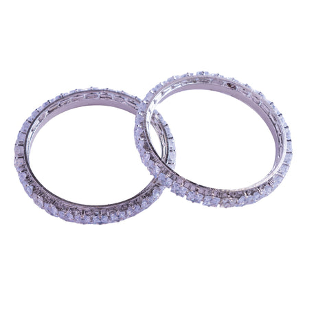 Silver-Toned Crystal Bangles (Set of 2)