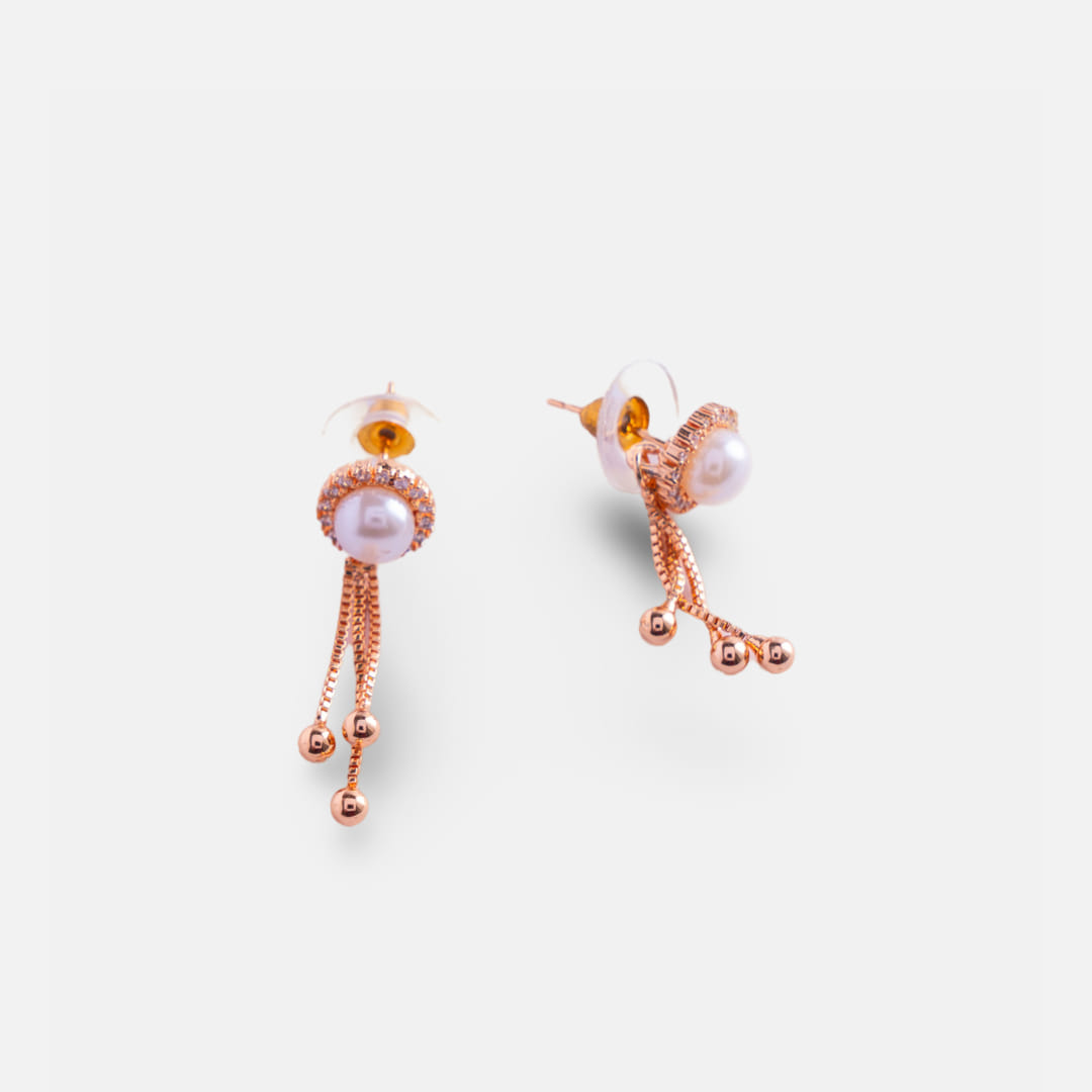 Rose Gold Pearl Dangle Earrings
