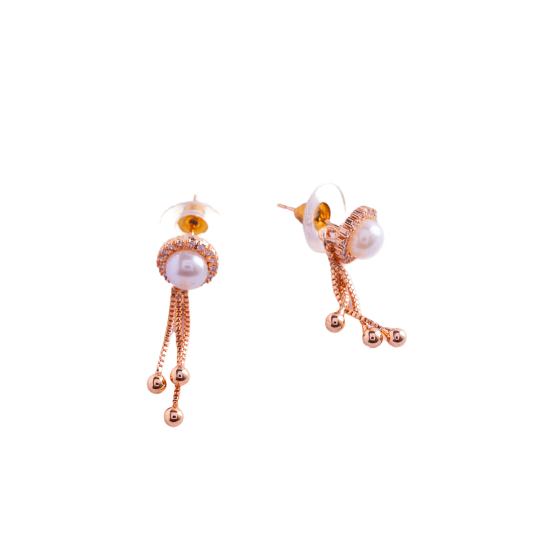 Rose Gold Pearl Dangle Earrings