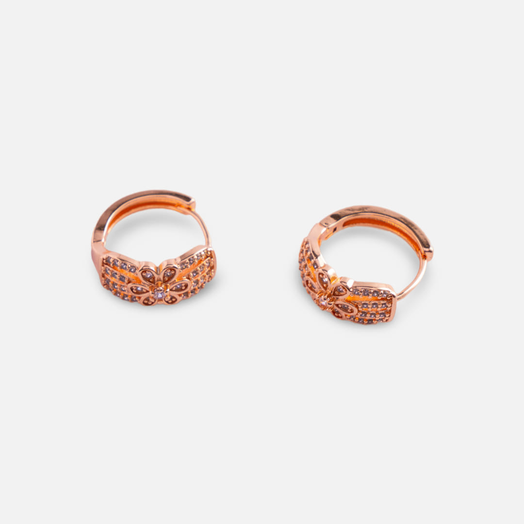 Rose Gold Floral Pattern Huggie Hoop Earrings