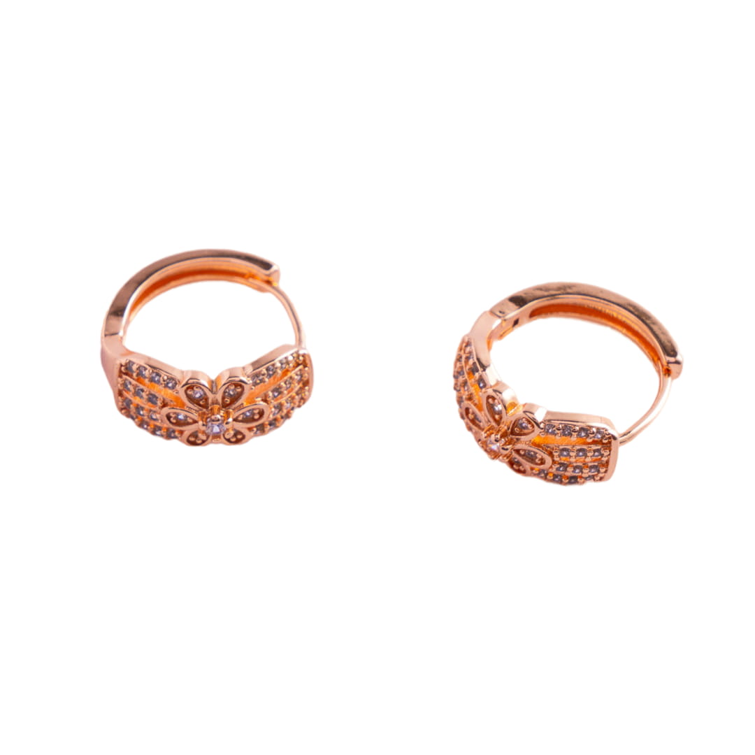 Rose Gold Floral Pattern Huggie Hoop Earrings