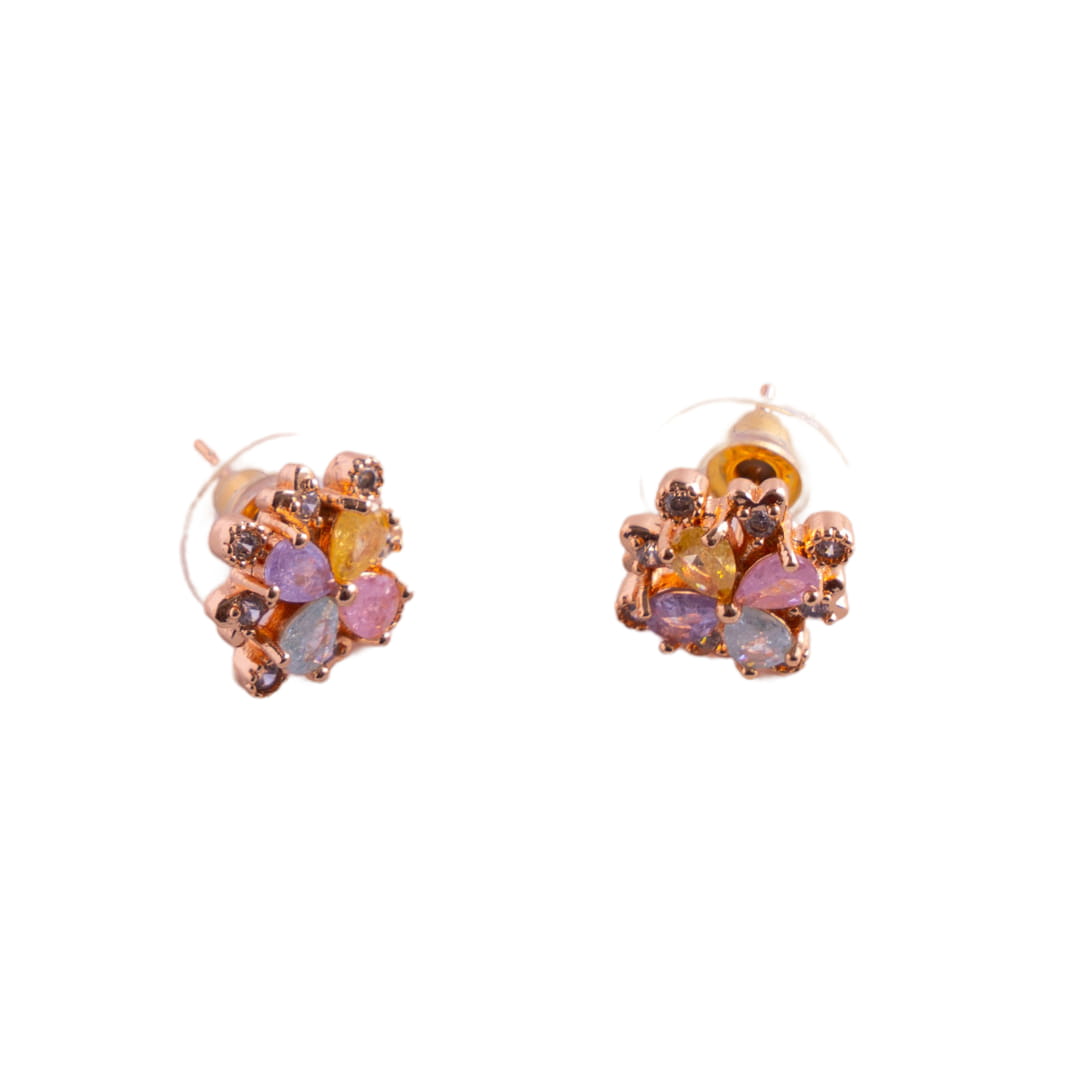 Rose Gold Multicolor Floral Stud Earrings