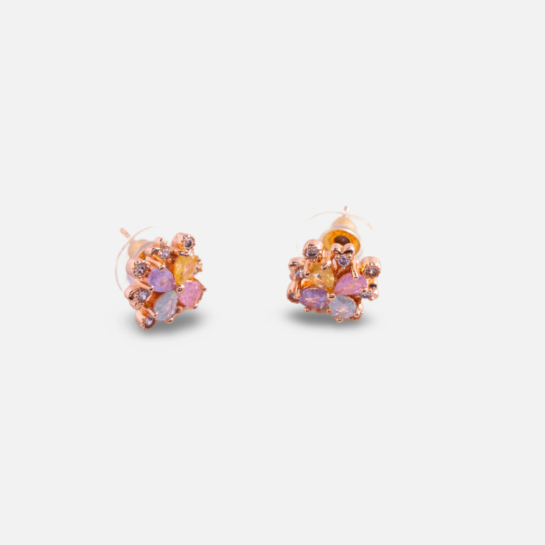 Rose Gold Multicolor Floral Stud Earrings