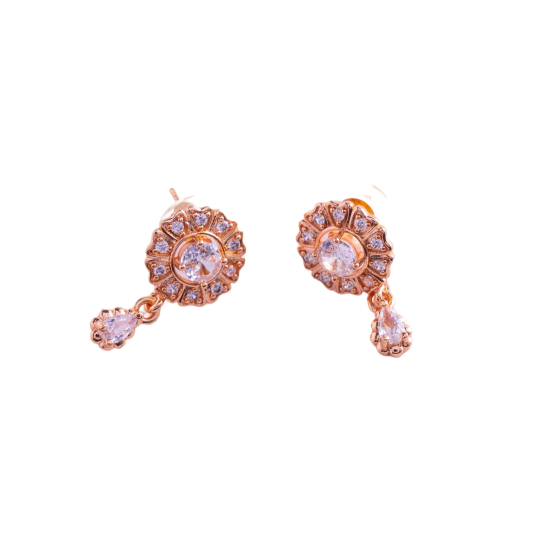 Rose Gold Crystal Floral Drop Earrings