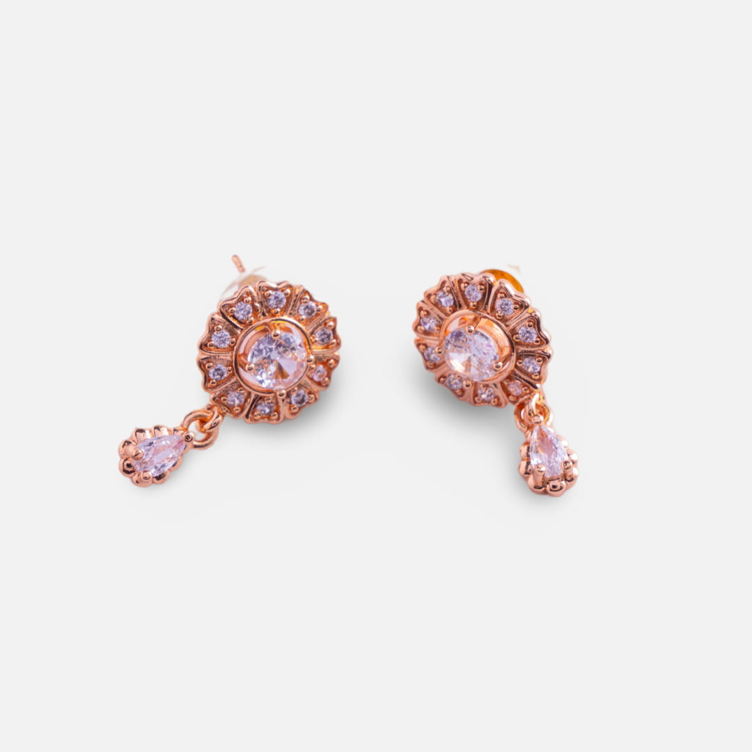 Rose Gold Crystal Floral Drop Earrings