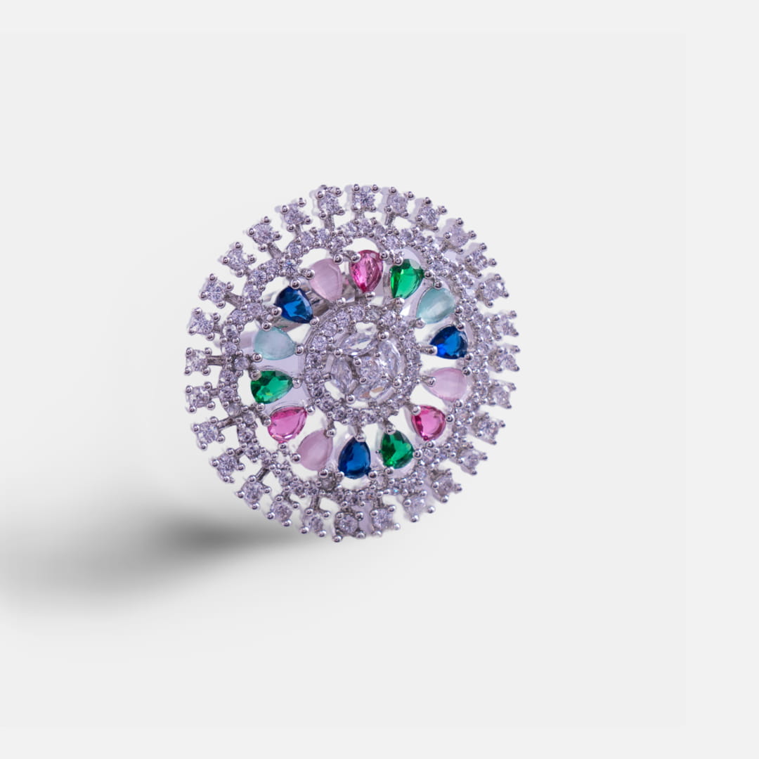 Multicolor American Diamond Statement Ring