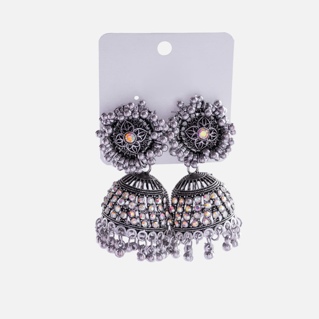 Elegant Oxidized Silver Jhumka Earrings