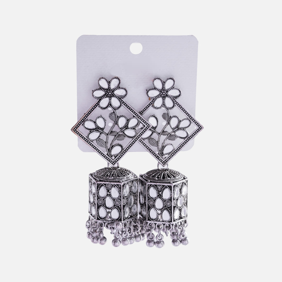 Floral Motif Geometric Jhumka Earrings