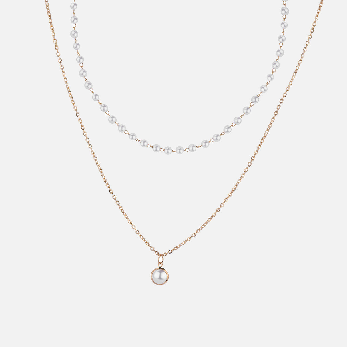 Layered Pearl and Gold Pendant Necklace