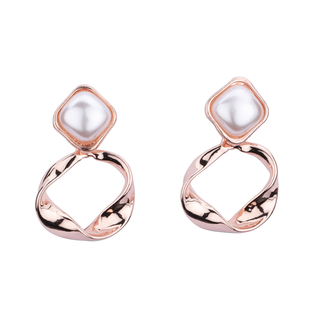 Pearl and Twisted Rose Gold Earrings