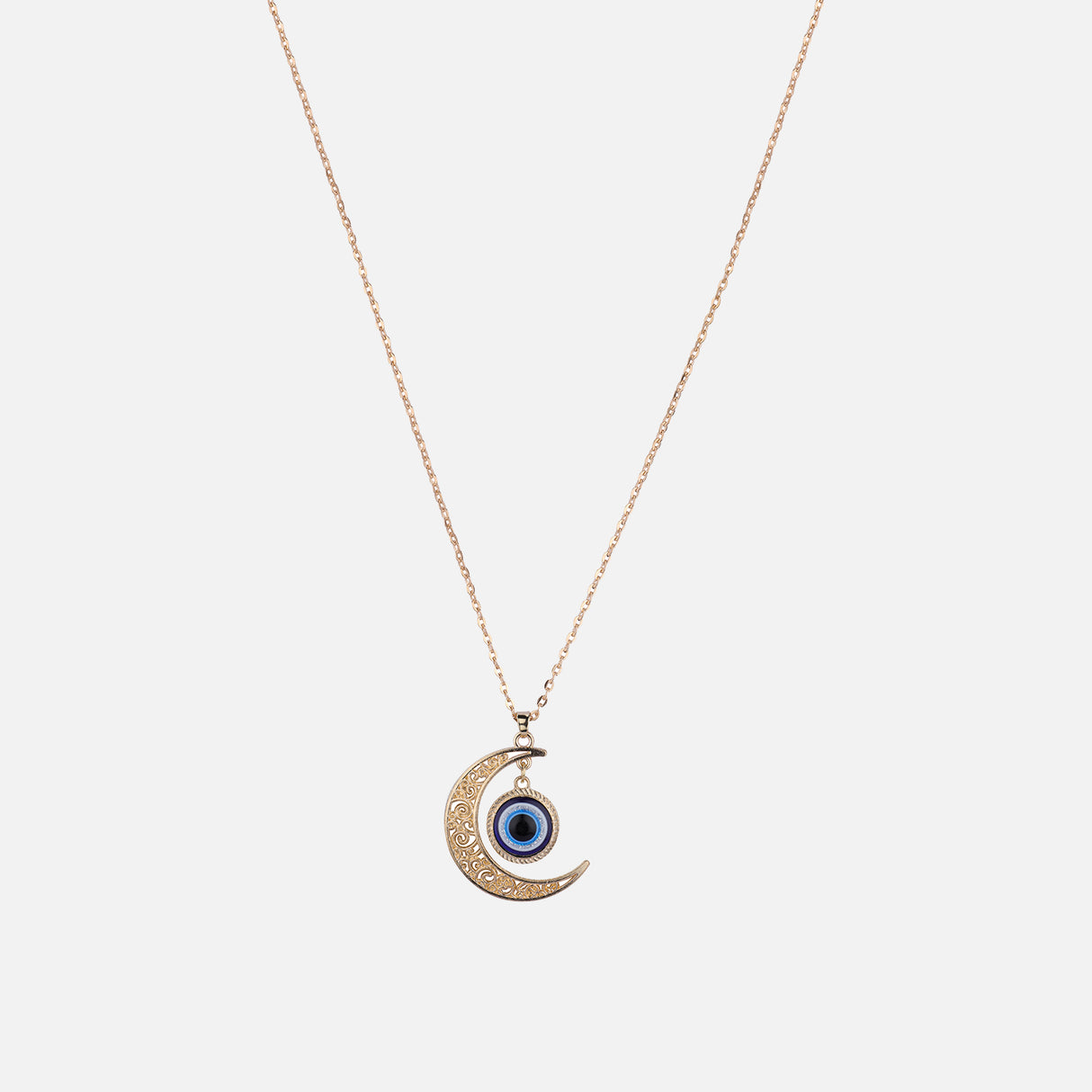 Crescent Moon Evil Eye Chain Pendant