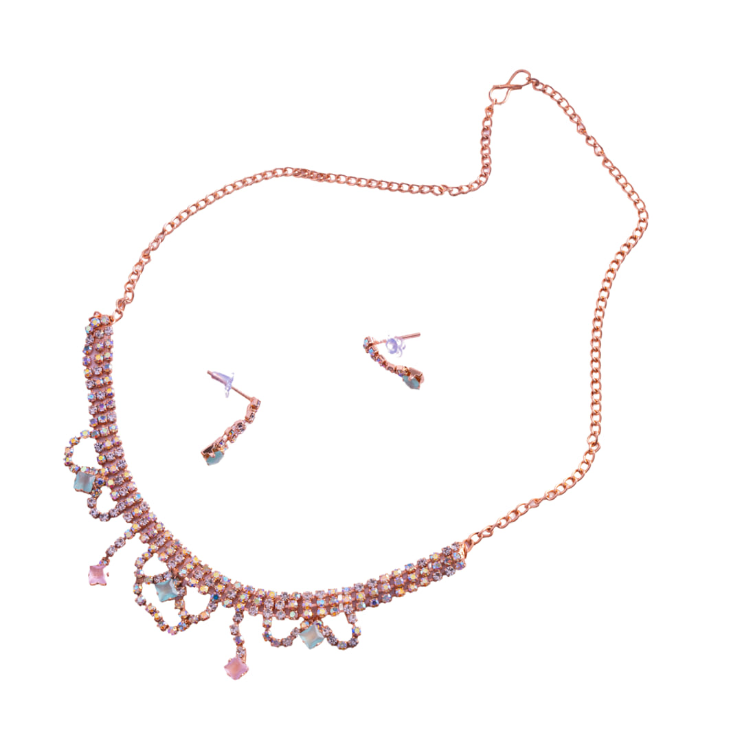Rose Gold Delicate Crystal Necklace Set