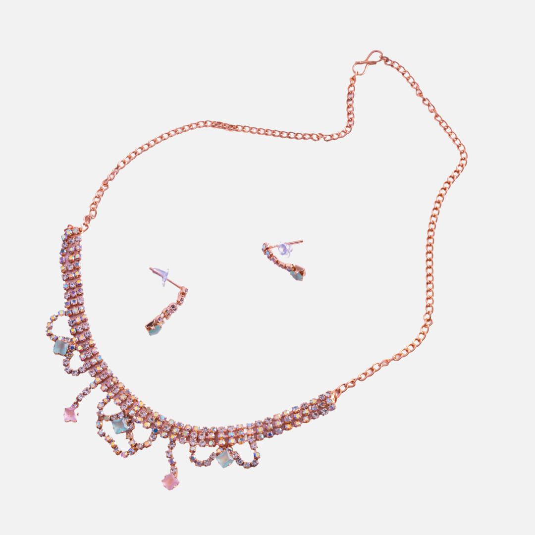 Rose Gold Delicate Crystal Necklace Set