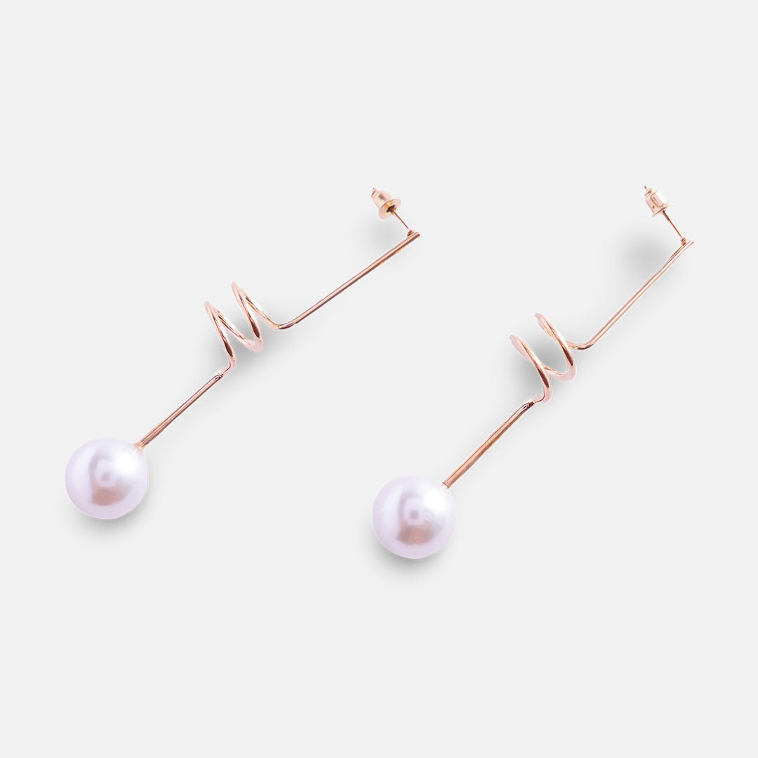 Modern Spiral Pearl Drop Earrings