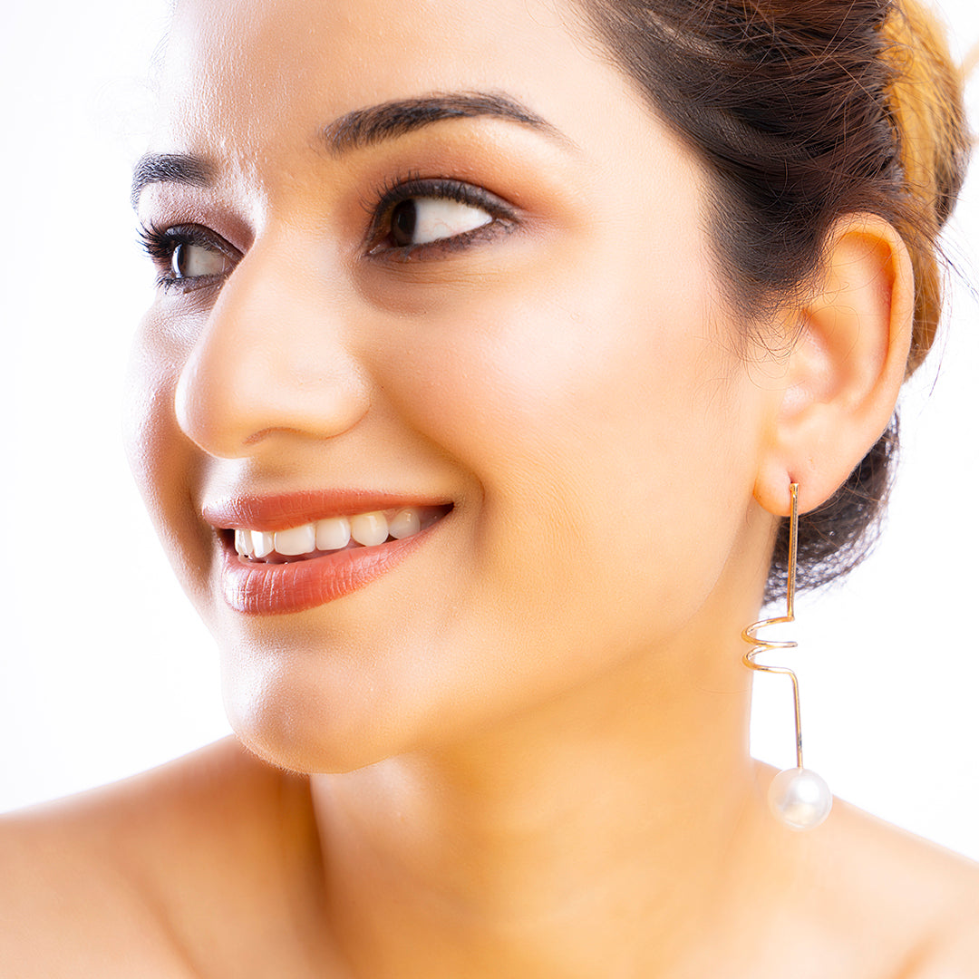 Modern Spiral Pearl Drop Earrings