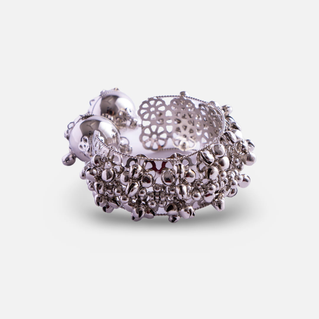 Silver Jhumka Bracelet with Intricate Detailing