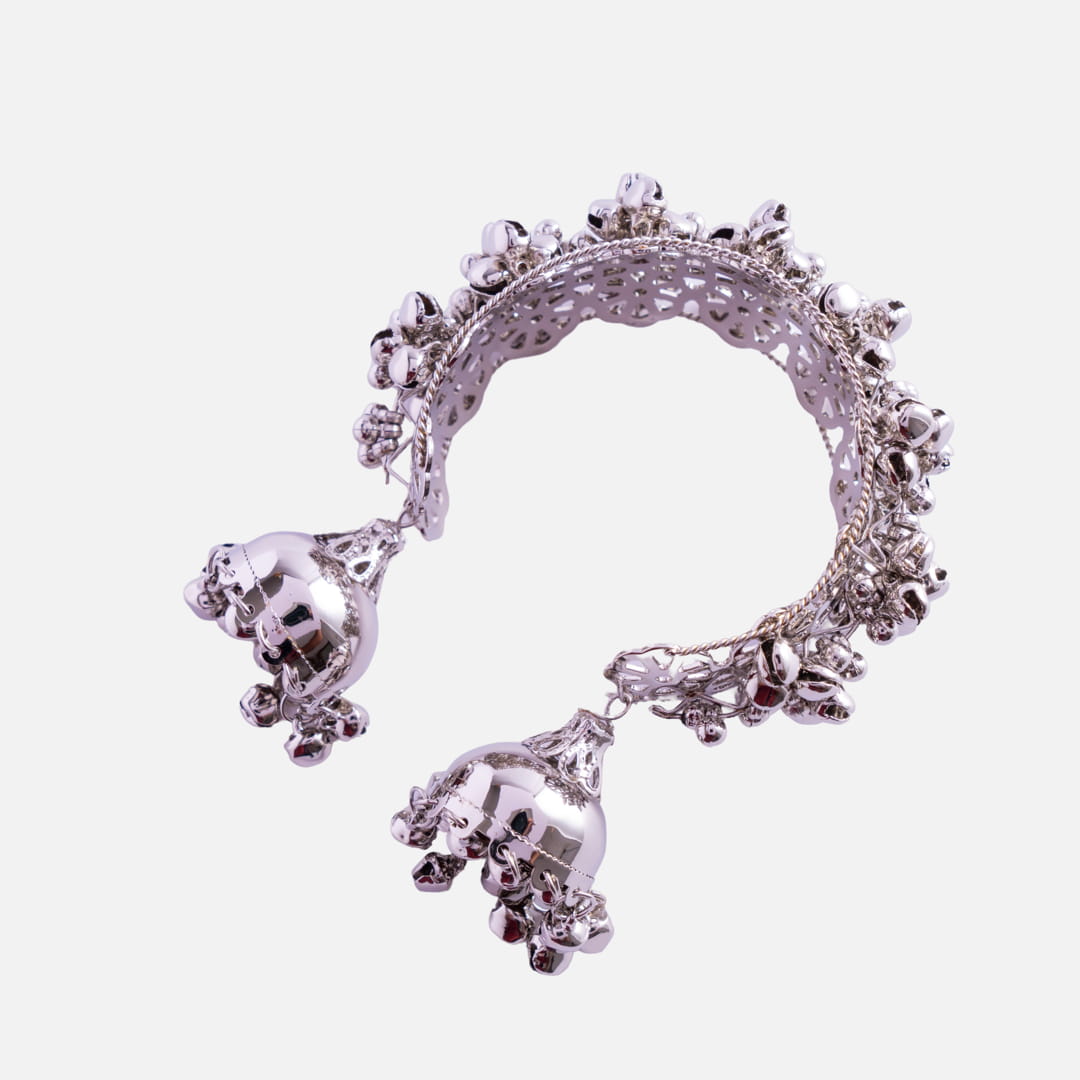 Silver Jhumka Bracelet with Intricate Detailing