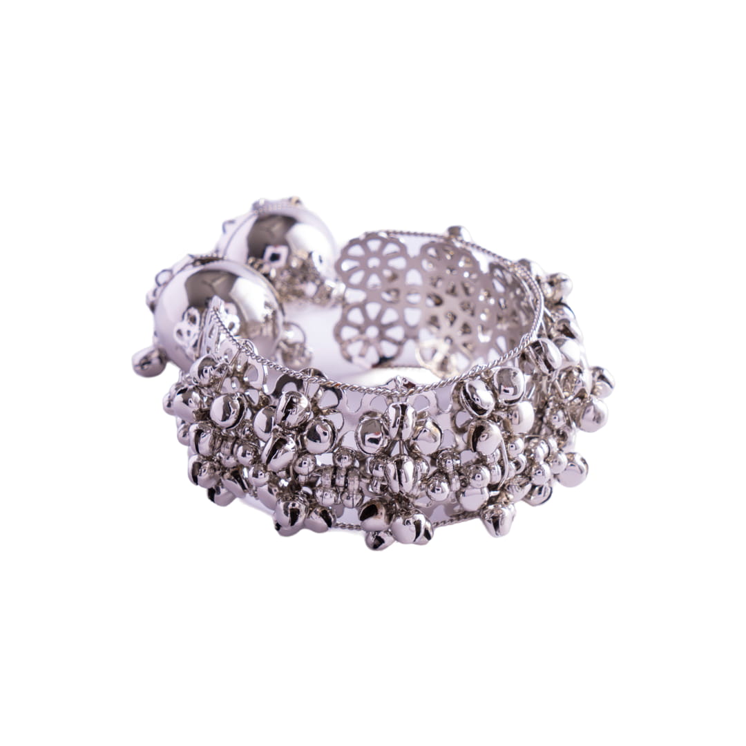 Silver Jhumka Bracelet with Intricate Detailing