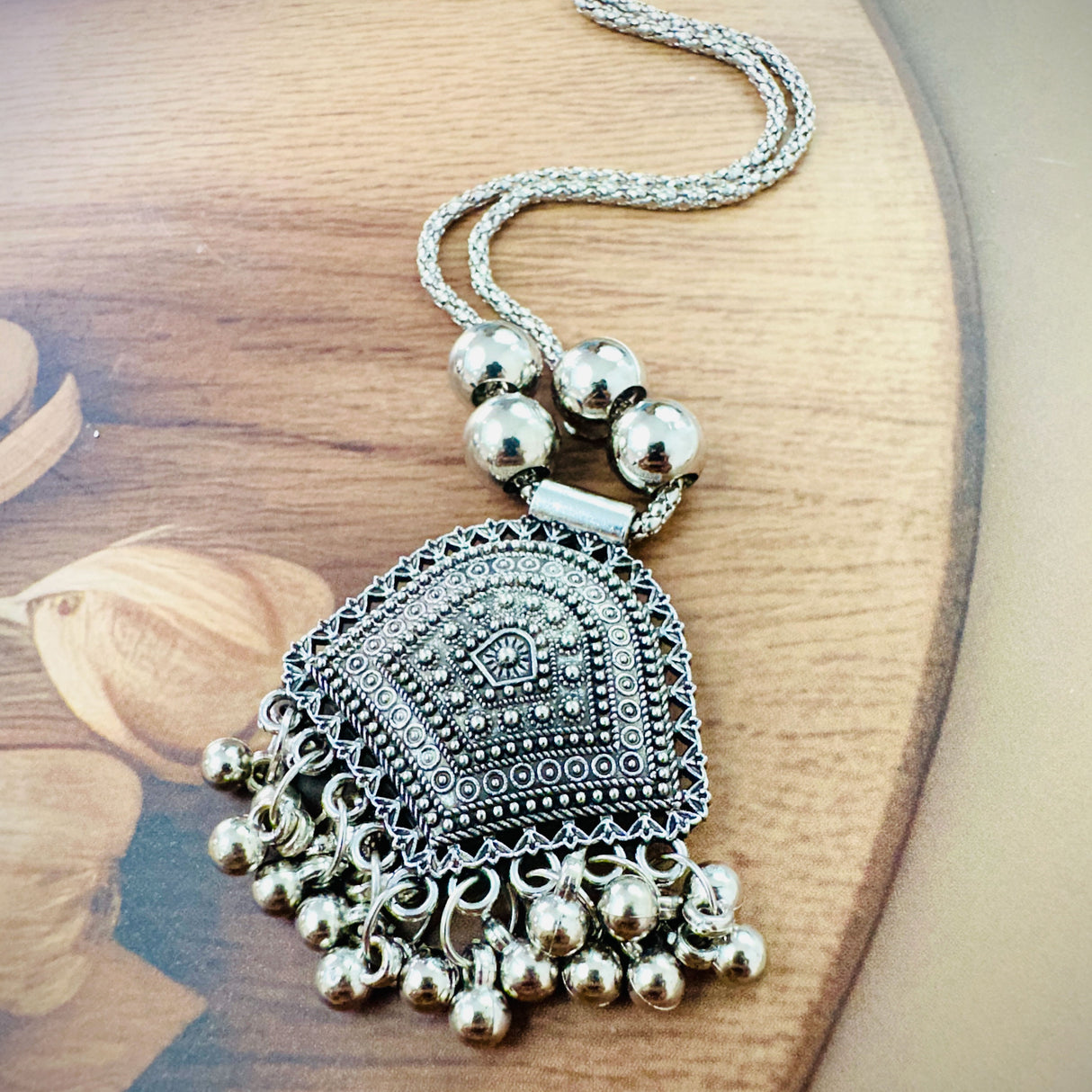 Antique Silver-Tone Tribal Pendant Necklace