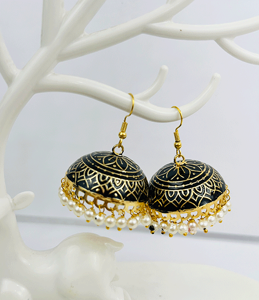 Traditional Jhumka Earrings with Pearl Accents