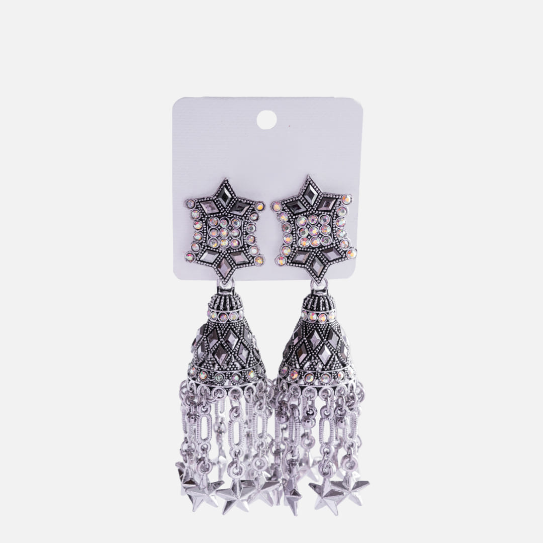 Star-Shaped Tassel Jhumka Earrings