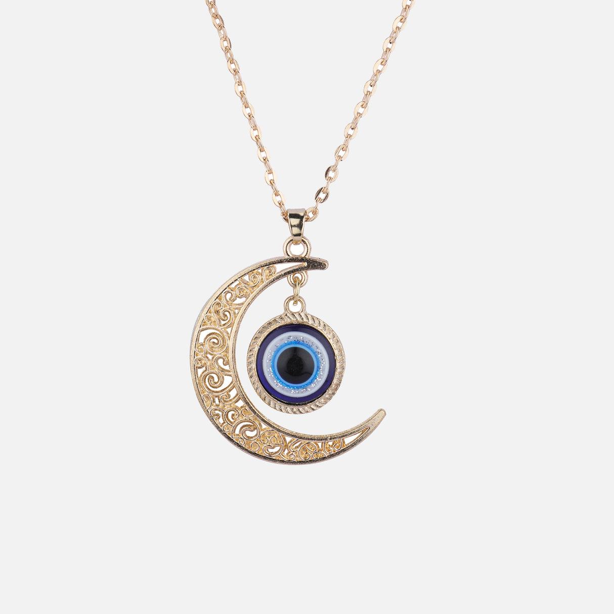 Crescent Moon Evil Eye Chain Pendant