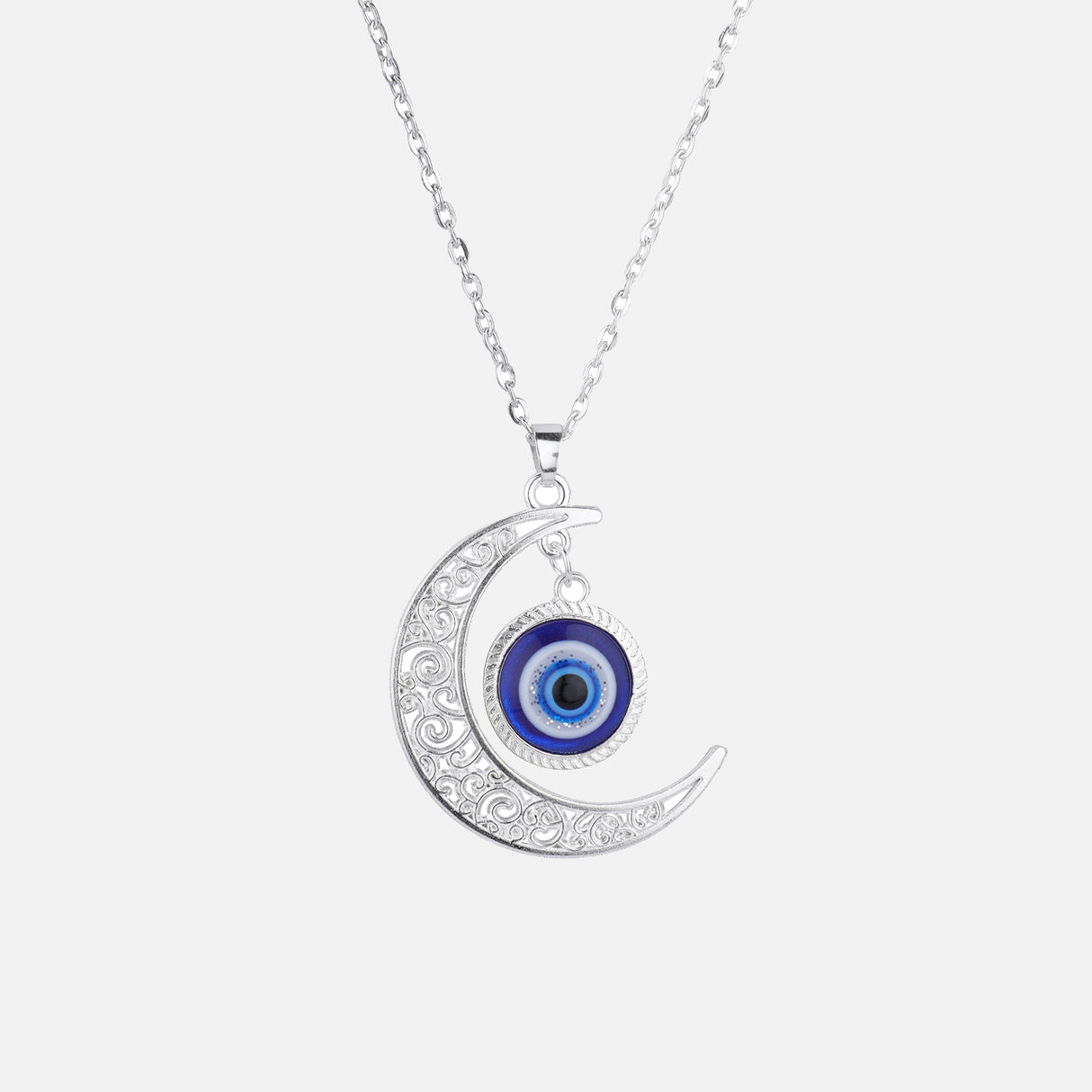 Crescent Moon Evil Eye Chain Pendant