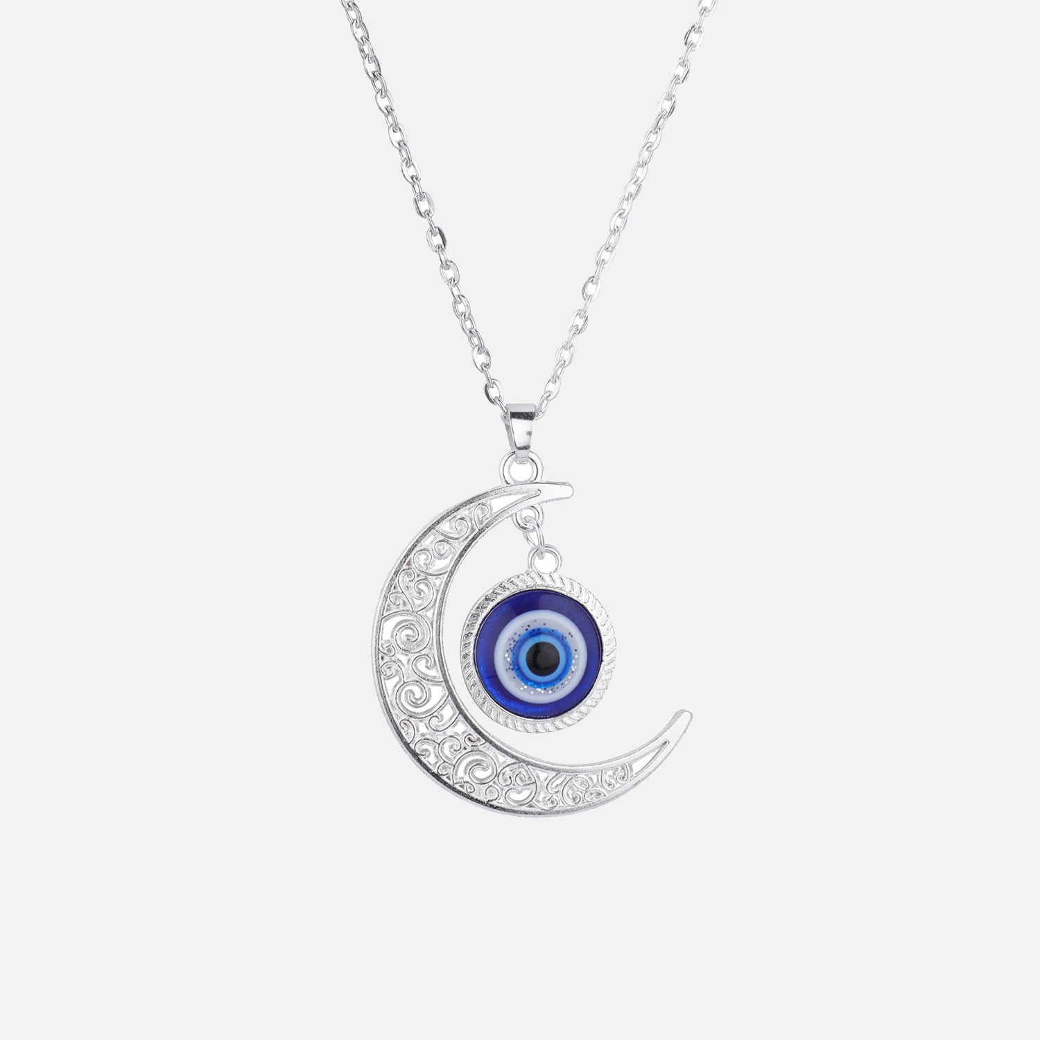 Crescent Moon Evil Eye Chain Pendant