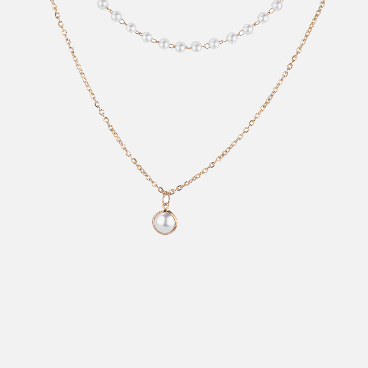 Layered Pearl and Gold Pendant Necklace