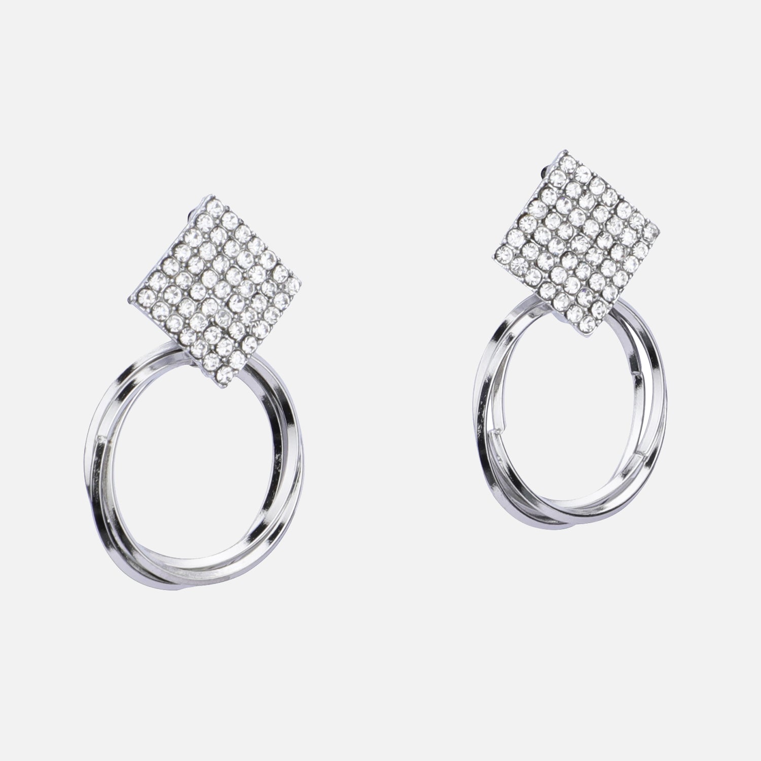 Geometric Diamond-Studded Hoop Earrings