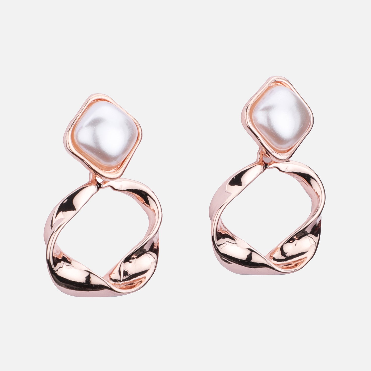 Pearl and Twisted Rose Gold Earrings