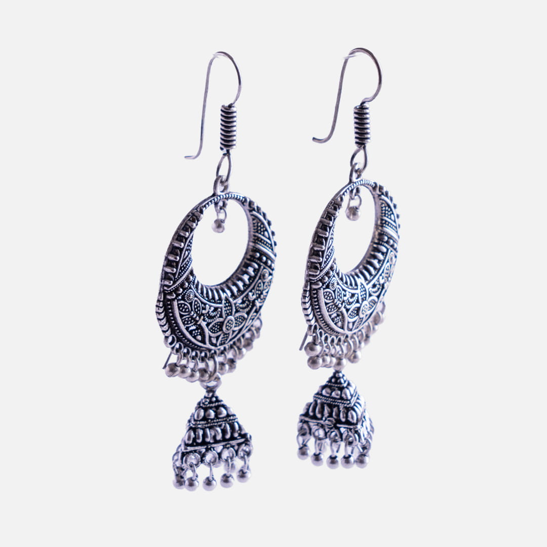 Oxidized Silver Dangler Jhumka Earrings