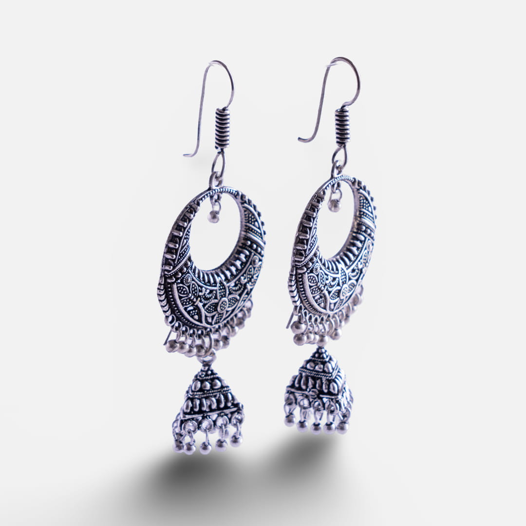 Oxidized Silver Dangler Jhumka Earrings