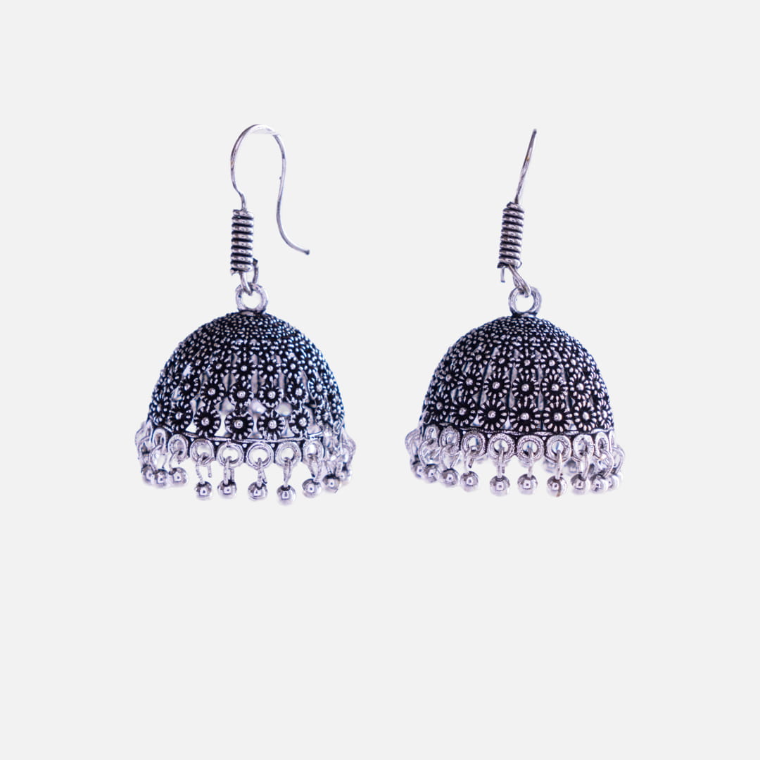 Oxidized Silver Traditional Jhumka Earrings