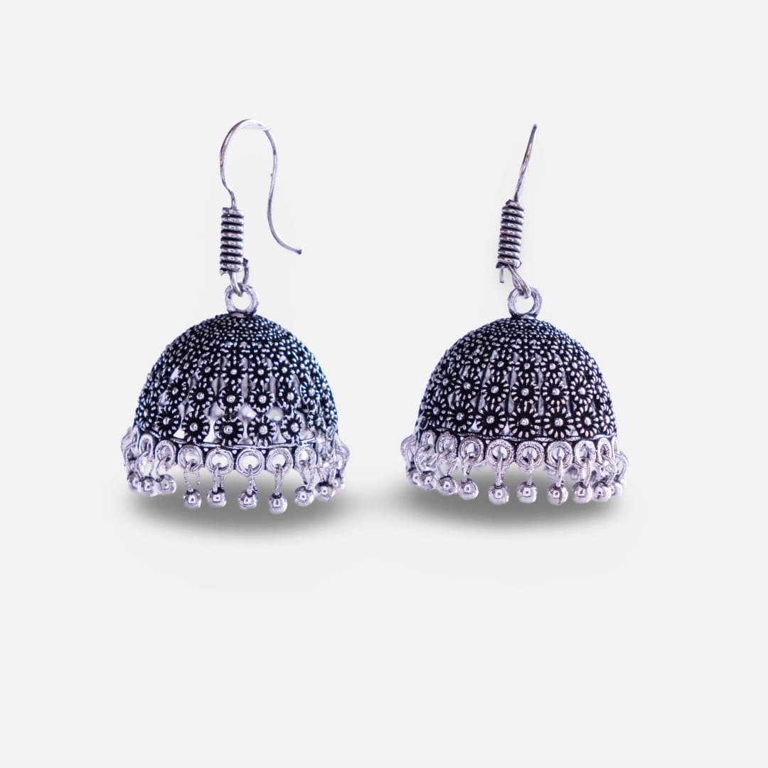 Oxidized Silver Traditional Jhumka Earrings