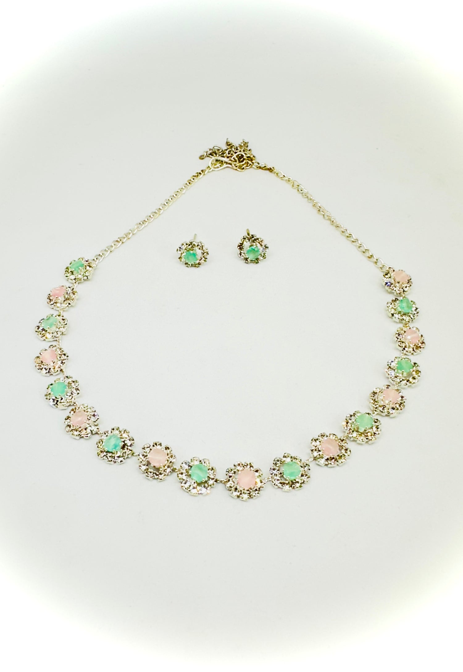 Pastel Gemstone Necklace Set with Earrings