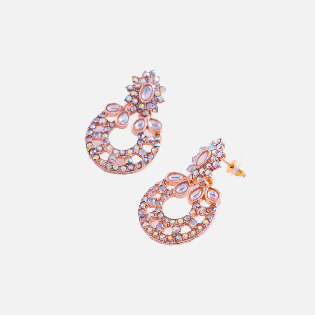 Rose Gold Sparkling Circular Drop Earrings