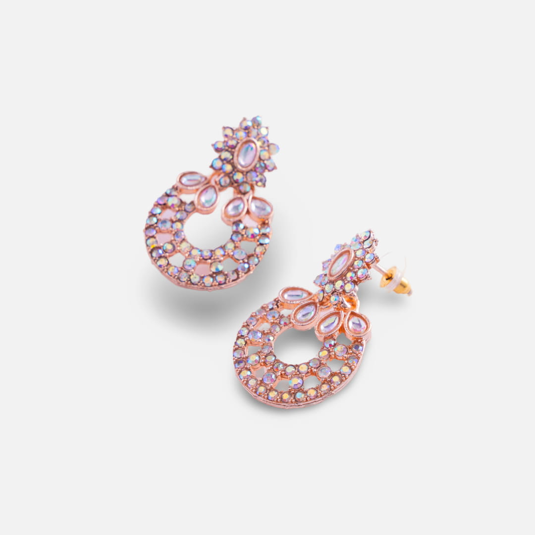 Rose Gold Sparkling Circular Drop Earrings